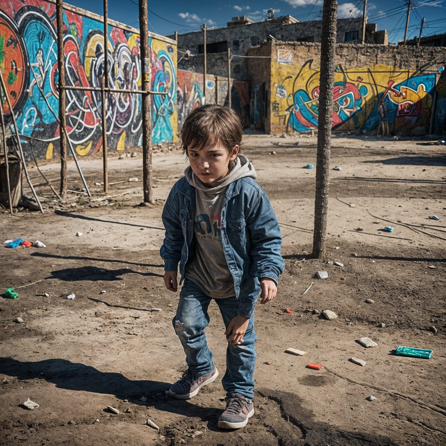 Lonely Child Crying: Hyperrealistic Splash Art