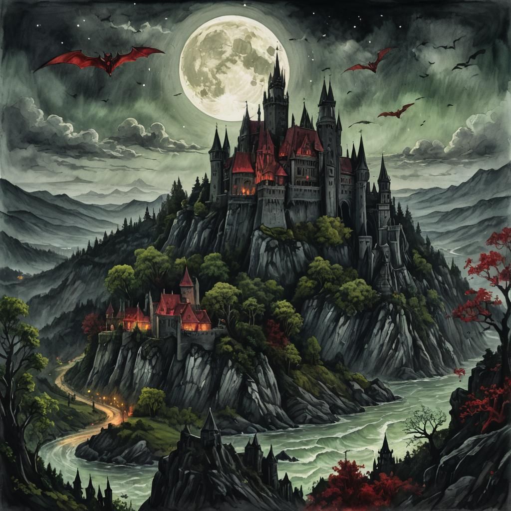 Dracula's castle :: cinematic 16k resolution masterpiece ill...