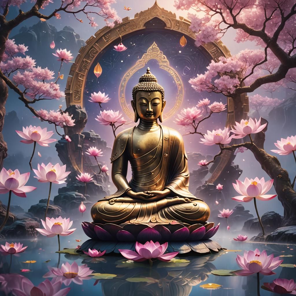 Surreal Buddhist Art: Sutra in Dreamy Temple