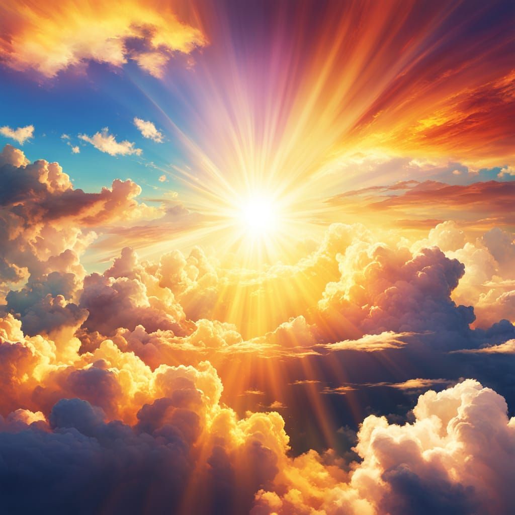 Vibrant Sun in Sky: Colorful Explosion of Light