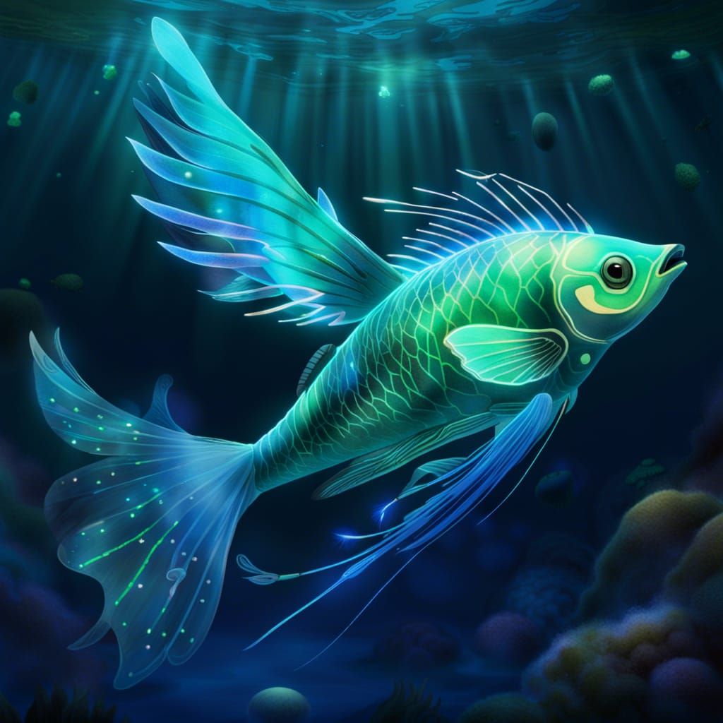 the Lumineon, a gentle creature resembling a delicate fish, glides ...