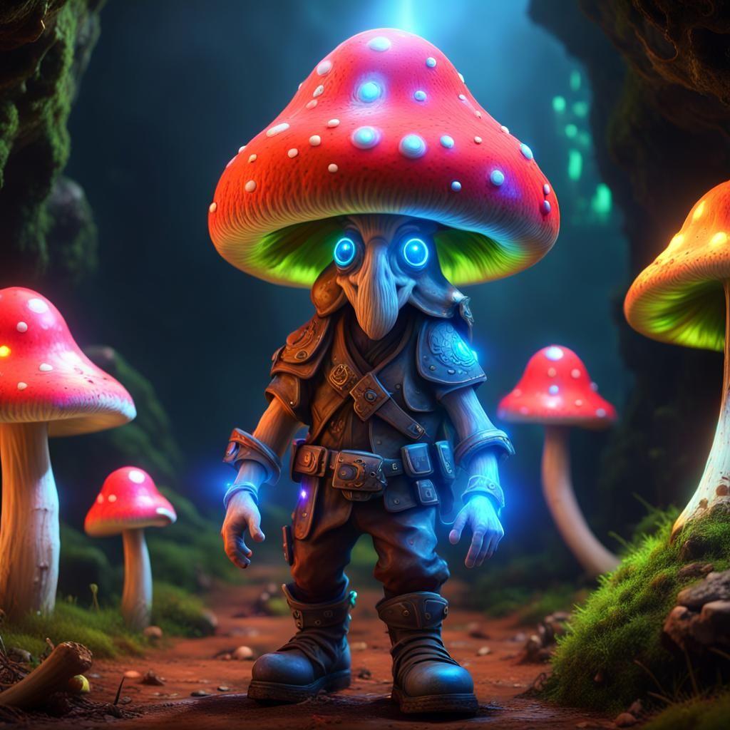 underground world of short wide dwarf walking shrooms with twinkles and ...