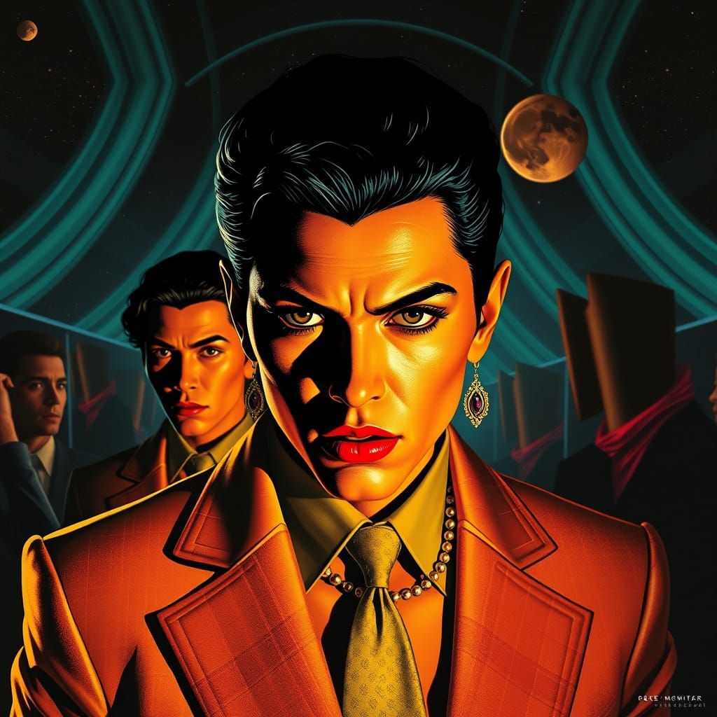 Mysterious Noir Cityscape in Cosmic Mannerist Style