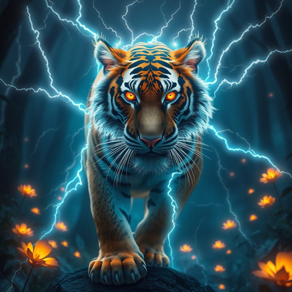 Create a highly detailed illustration of an animal with a unique superpower. The animal is a majestic ...  by @Fausto Santos