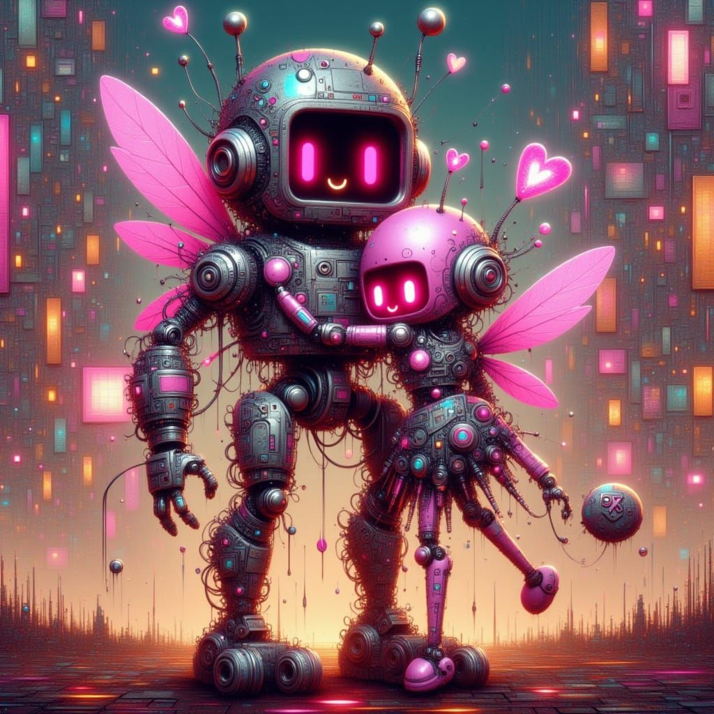 Cute Urbanpunk Robot Couple