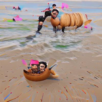 Markiplier and Dashiegames dressed as pirates riding a walru...