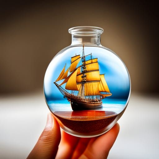 Imagine a hyper detailed ship miniature inside a bottle..