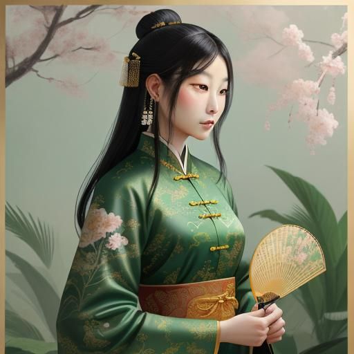 Serene Lady in Greenery: A Chinese Painting