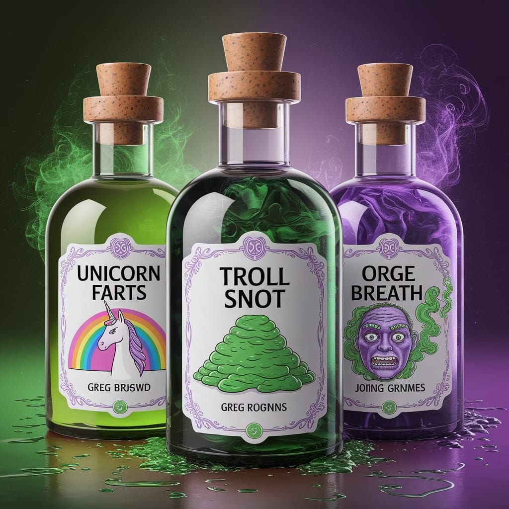 Dark Fantasy Potion Bottles in Airbrushed Watercolor