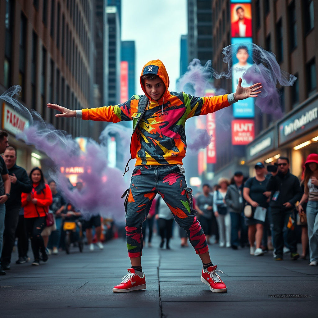 Street Dancer's Neon Spiral on Fifth Avenue