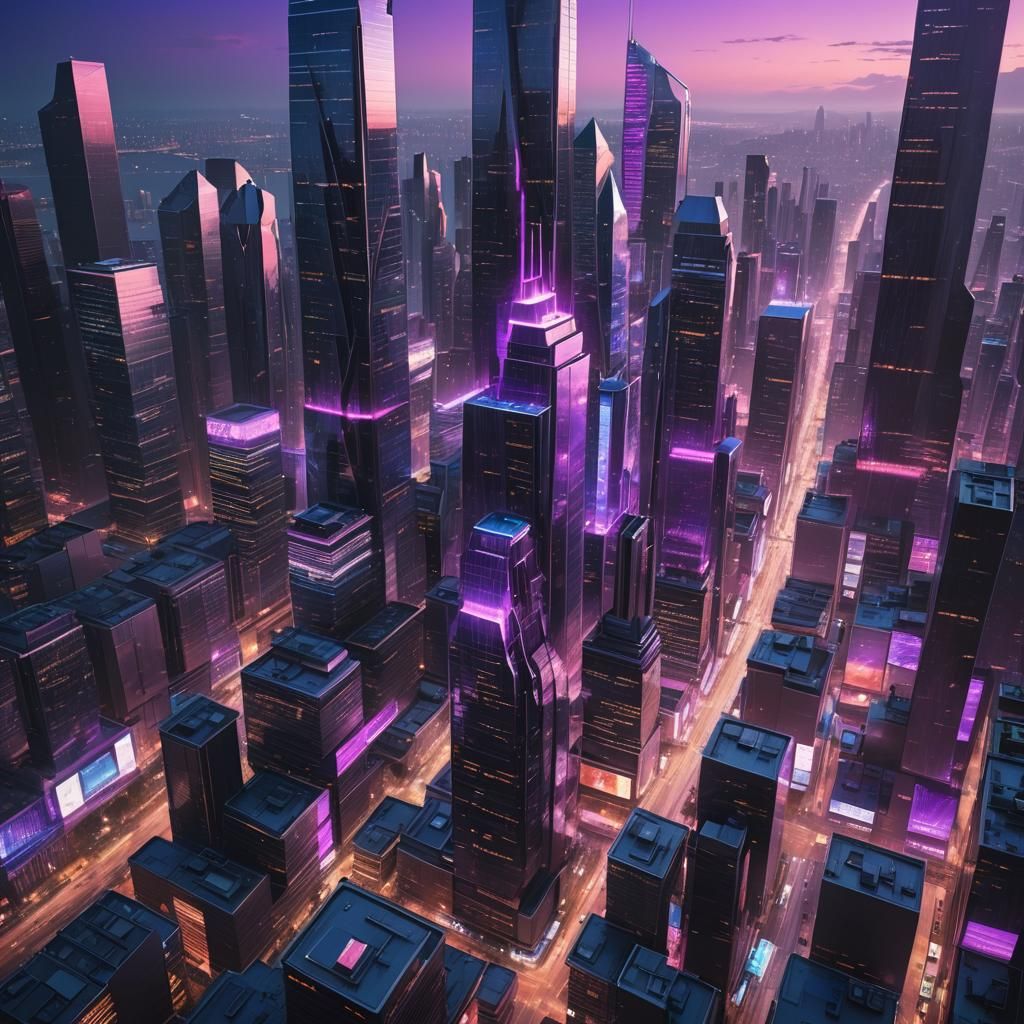 Futuristic Metropolis: Sleek Skyscrapers in Neon Cityscape