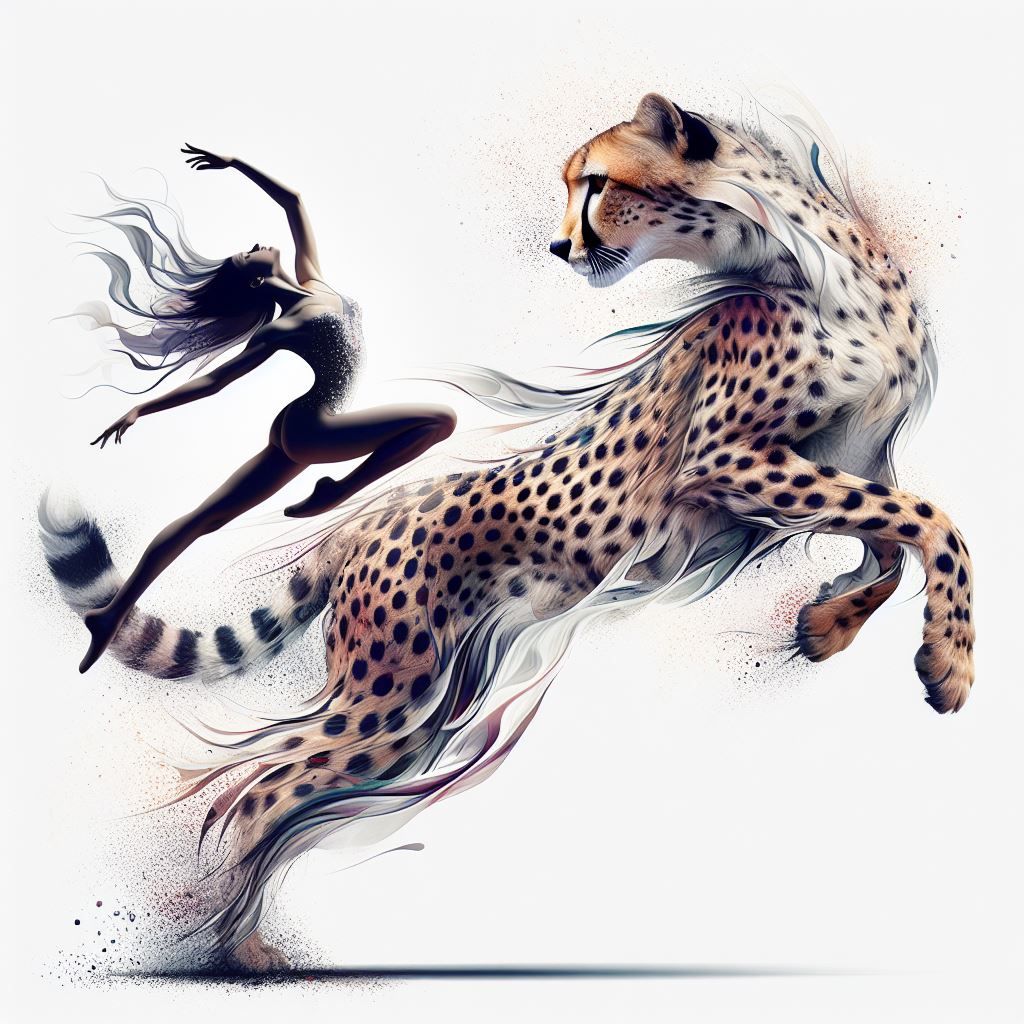 A cheetah is merged with a dancer