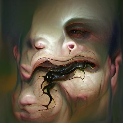 man with worm for face