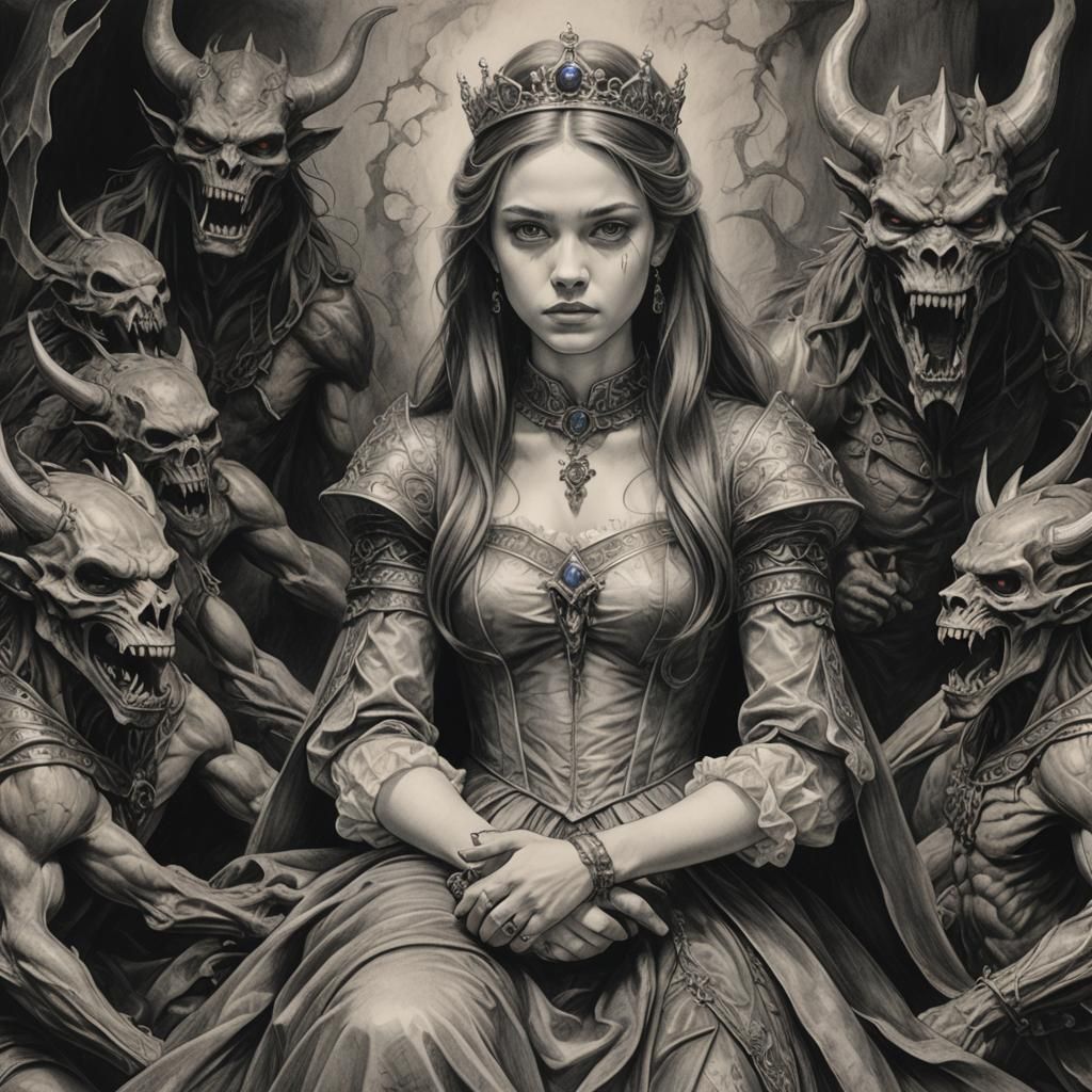 Princess captured by a demon, held hostage and bonds around ...