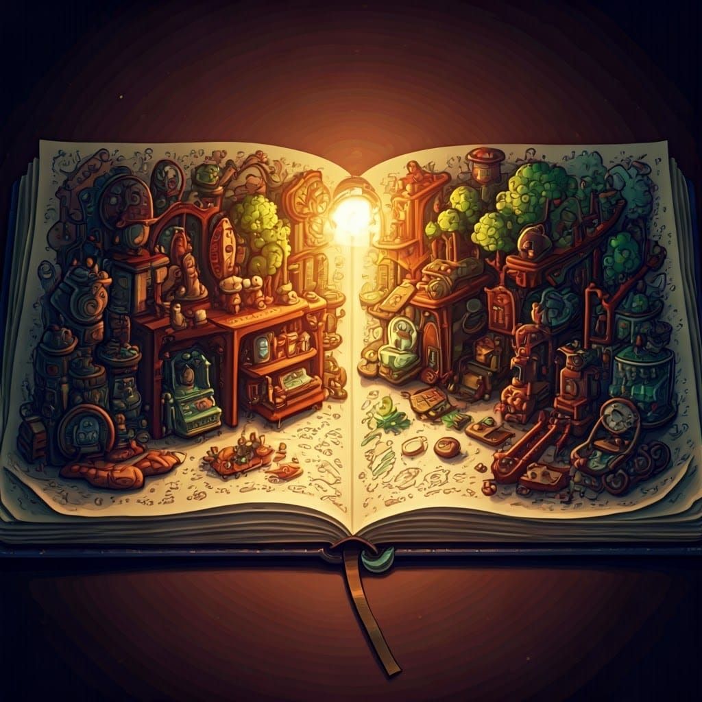 Eine chaotische Kritzeleienszene im Klassenzimmer, voller kleiner Welten und Figuren, die auf einer Notizbuchseite zum Leben erwachen intric...