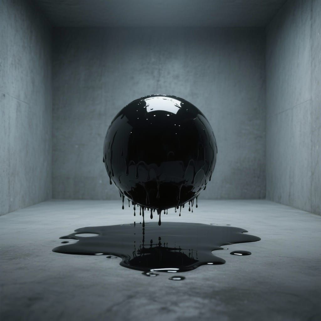 Sweating Black Sphere in Dimly Lit Room