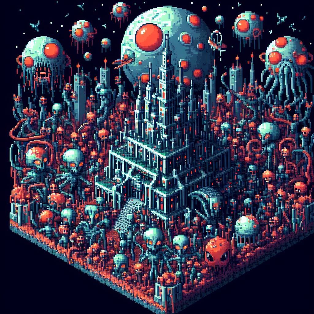 Alien Castle Isometric Map Retro No Anti-Alias