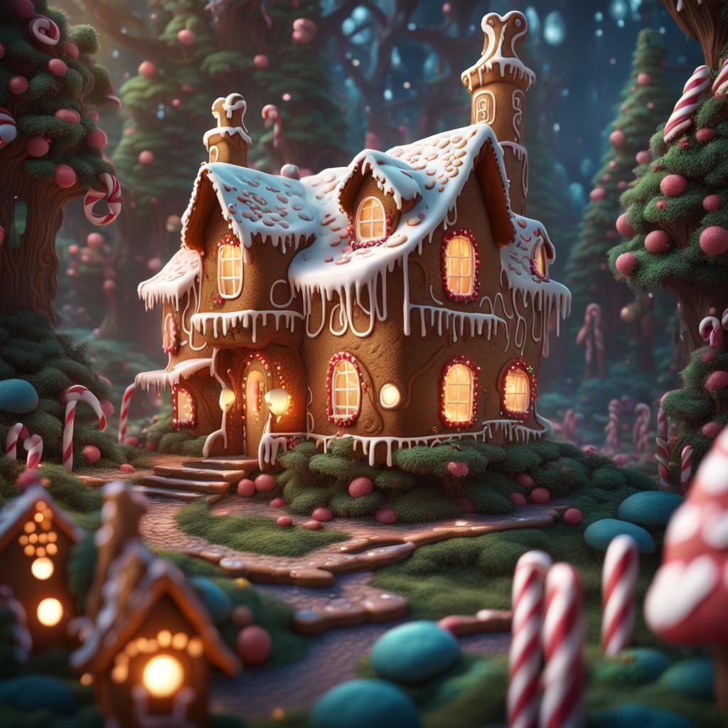 gingerbread houses in magical candyforest