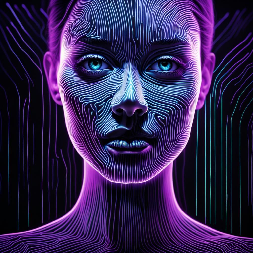 Glowing blacklight: an artwork featuring a face of a beautiful person ...