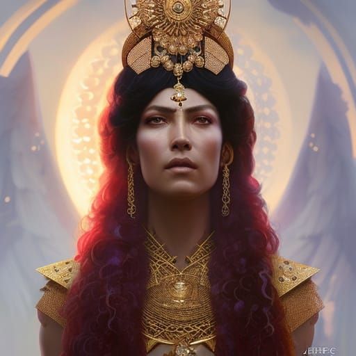 Priestess of The Sun Goddess, fantasy lace gown, lavish jewe...