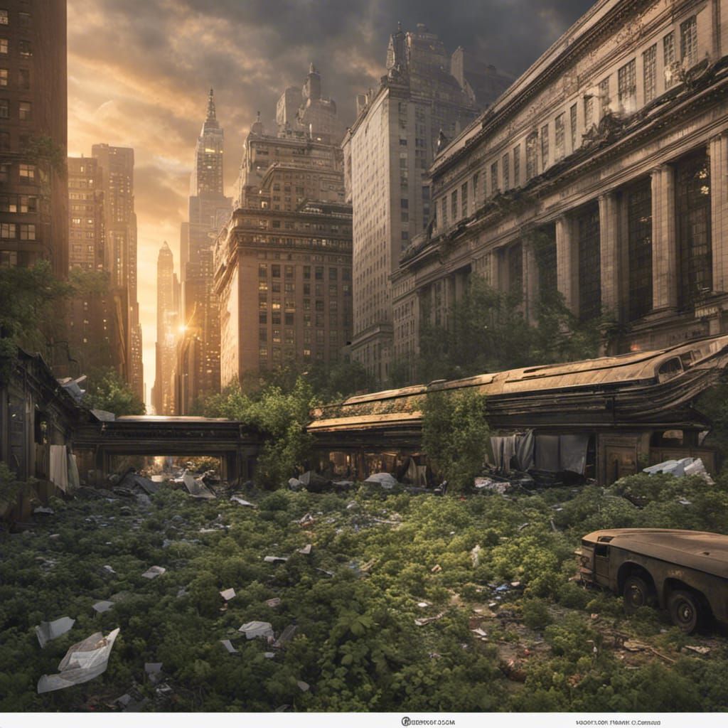 Post-Apocalyptic view of Grand Central Station at Sunset  by @Friendly Nerdy Guy