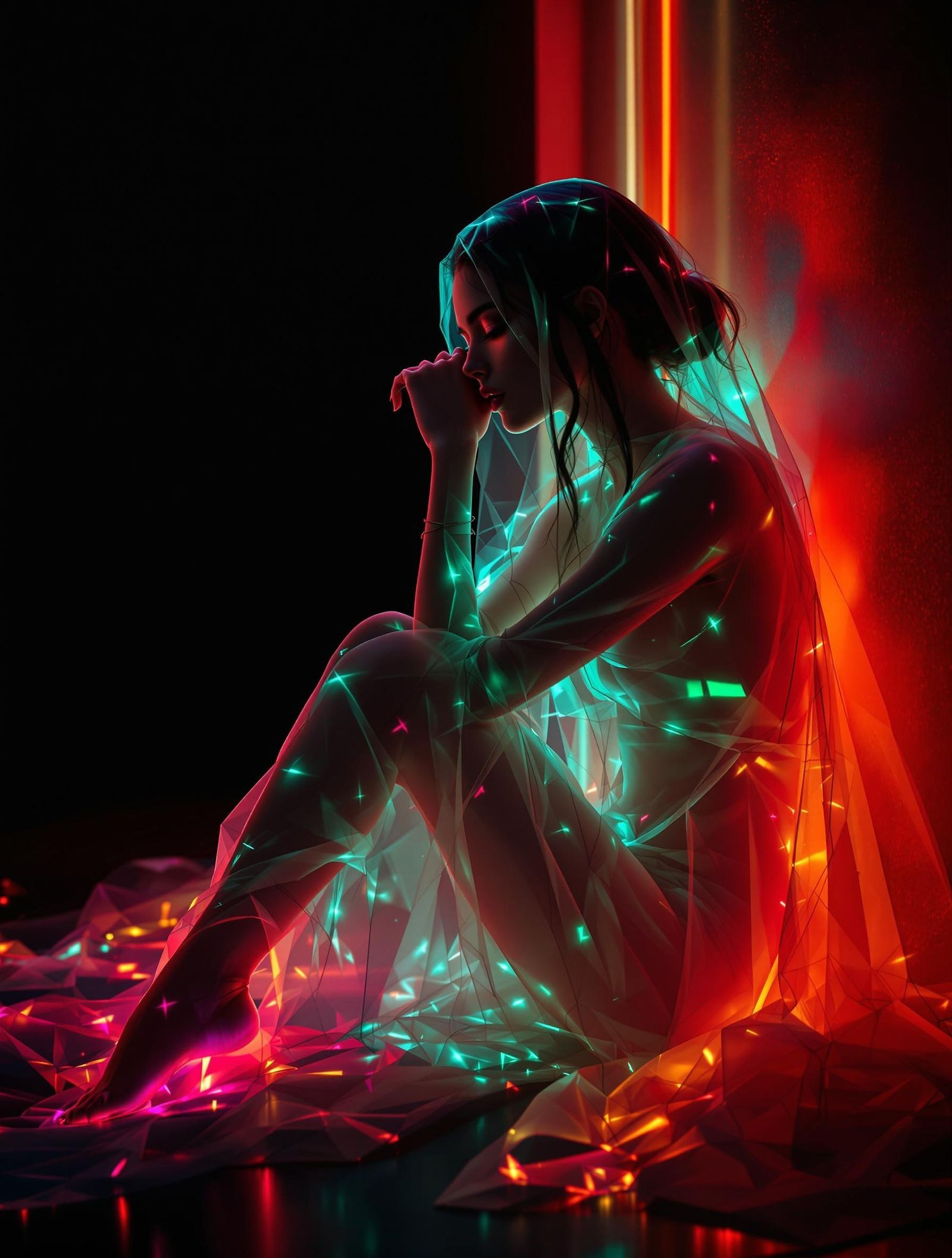 Luminescent, translucent, ghost woman