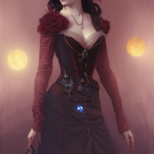 Steampunk Vampire in Misty Forest Portrait