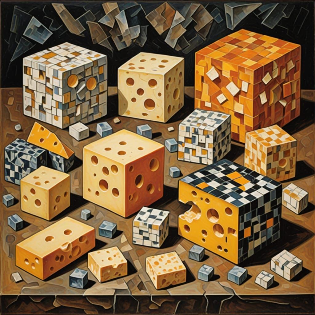 Cubic mices and cubic cheese 
Cubes by Pavel Filonov and Georges Braque  by @Igor_Ch