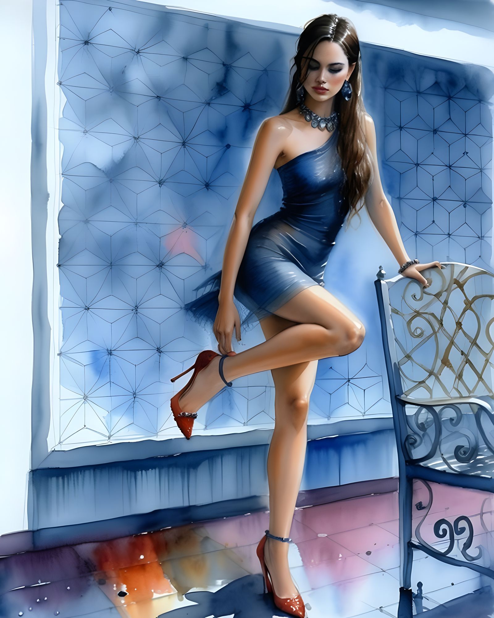 attractive woman, watercolor style