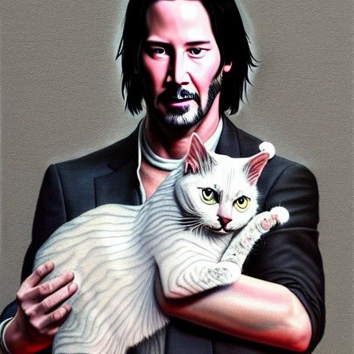 Keanu Reeves holding a cat
