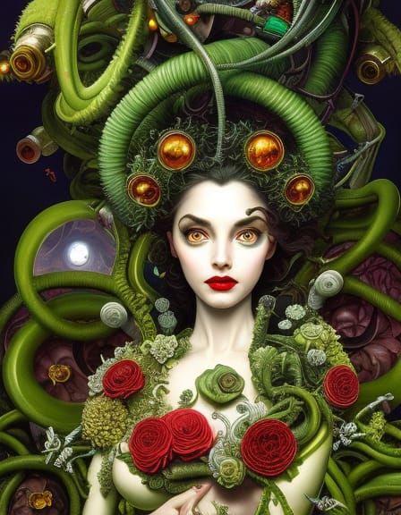Brilliant Mad Scientist creating a biomechanical flower plant monster ...