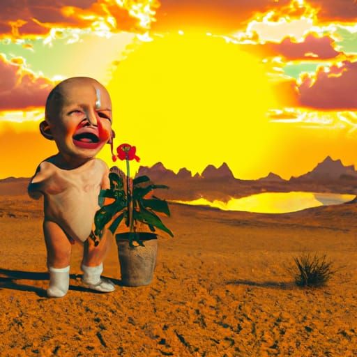 Crying baby in the desert