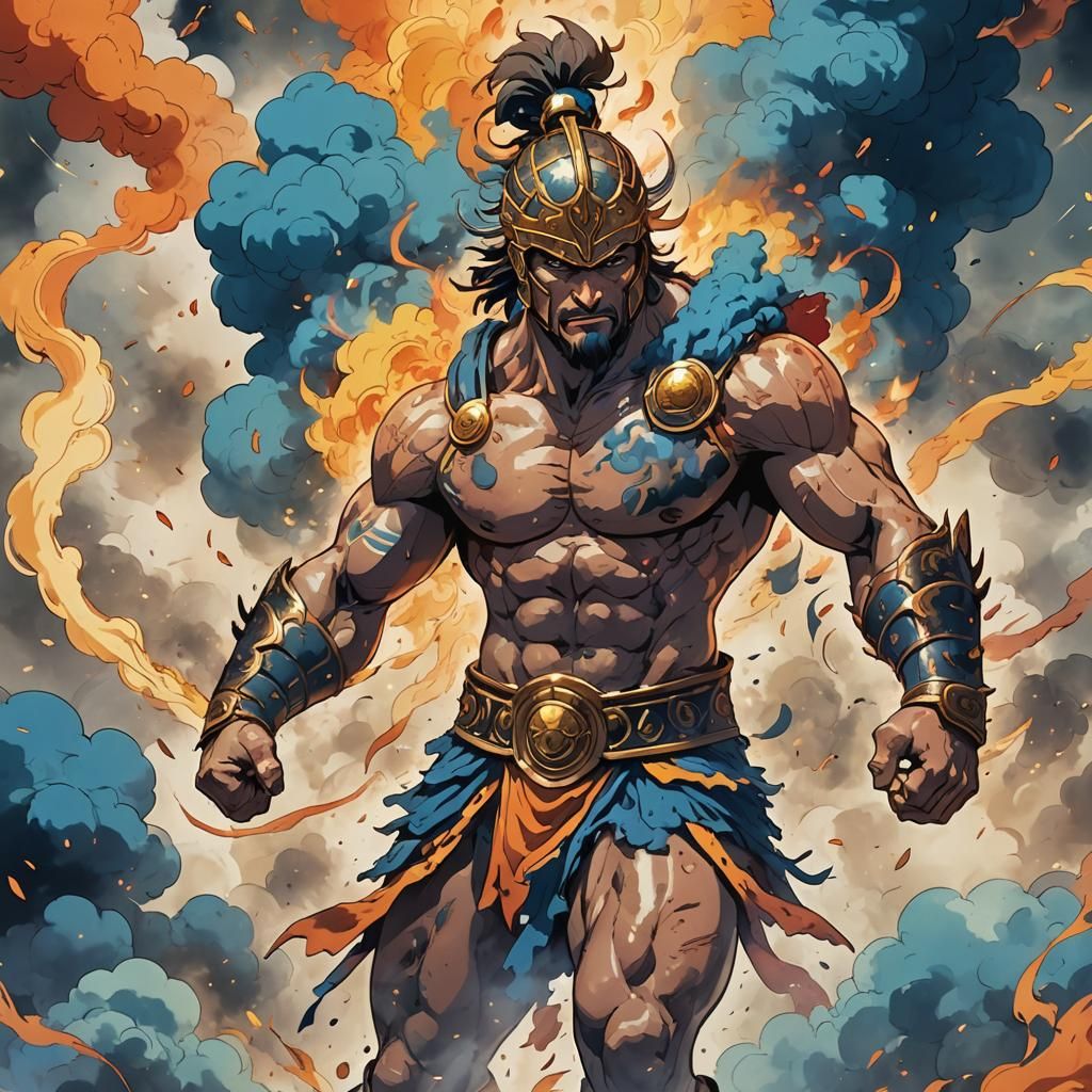 Muscular Gladiator in Vibrant Anime Manga Style