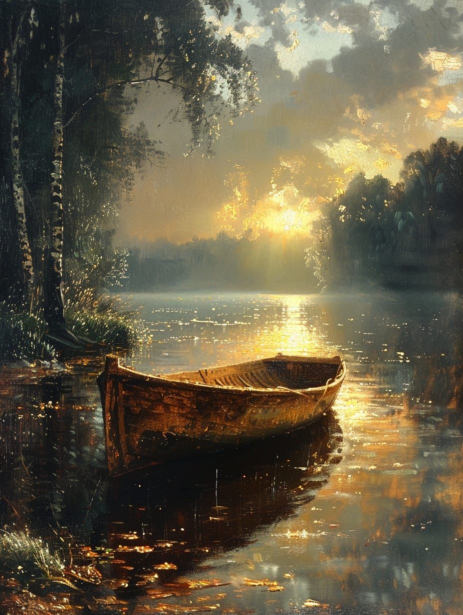 Boat on autumn lake