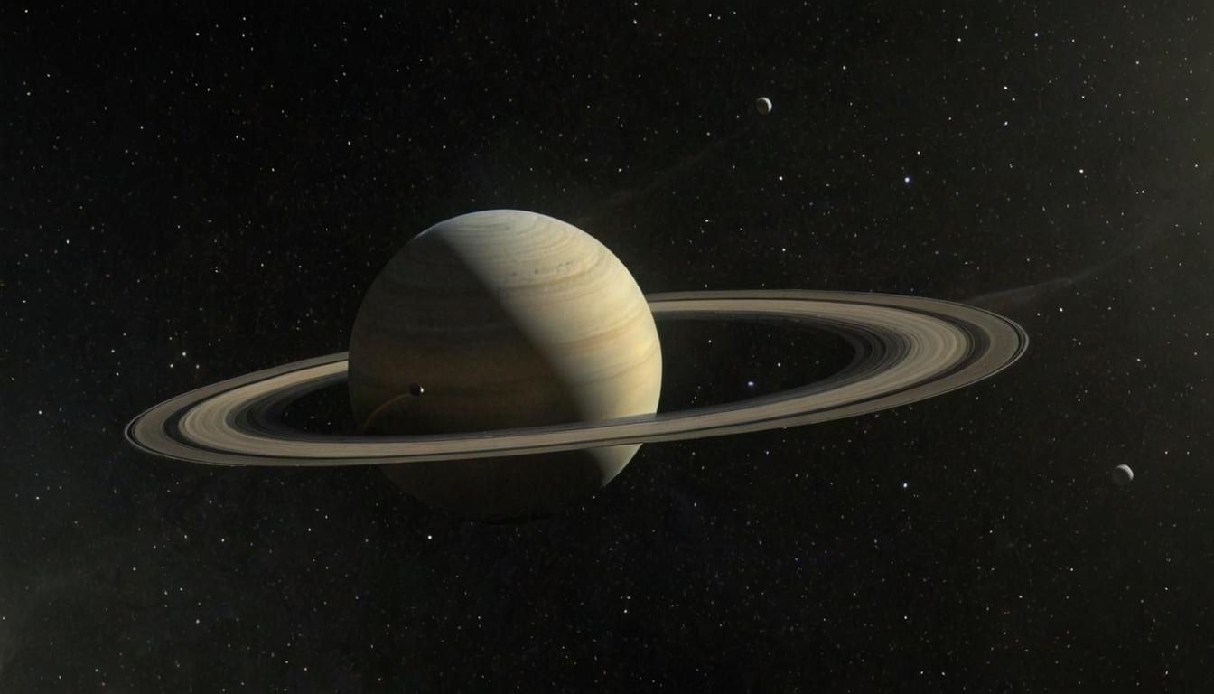 Saturn, a large spacecraft passes through the Cassini gap. 8K - AI ...