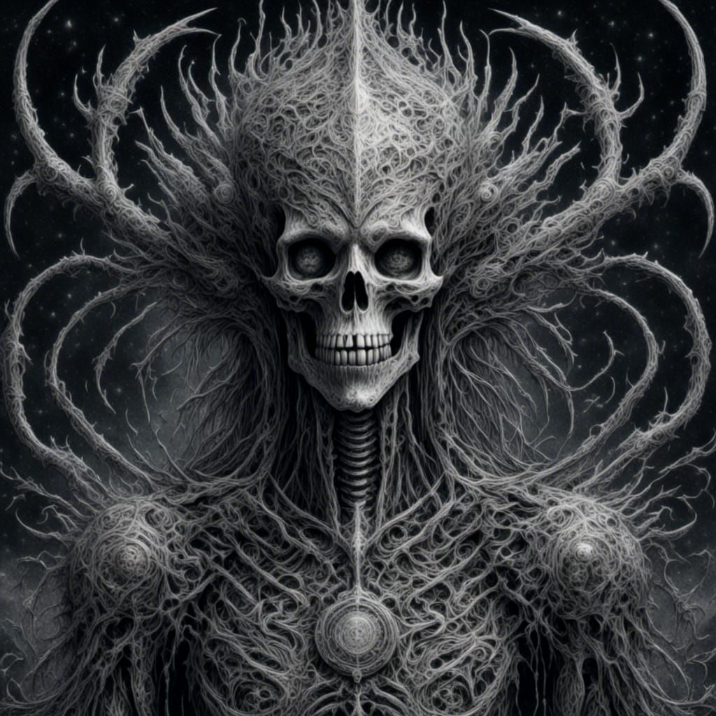 Cosmic Alien Skeletons in Holographic Illustration