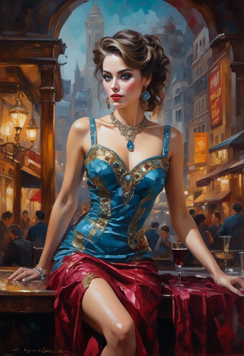 A portrait of a beautiful woman with gorgeous eyes, dress and earrings of Byzantium