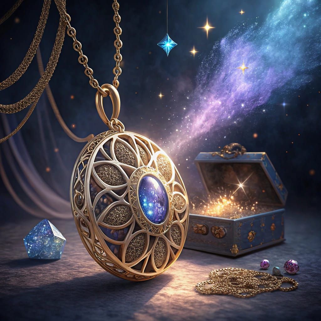 Luxurious Enchanted Pendant in Golden Filigree with Sapphire...