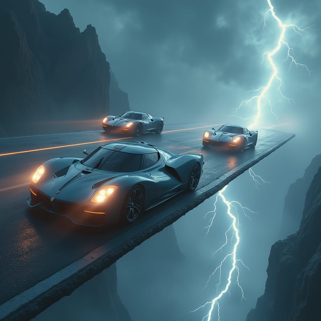 Futuristic Sports Cars on Infinite Road
