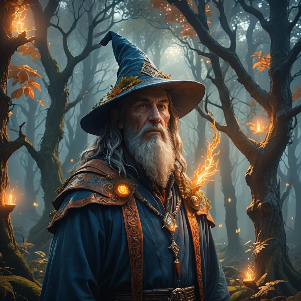 Mystical Wizard Portrait in Fantasy Forest