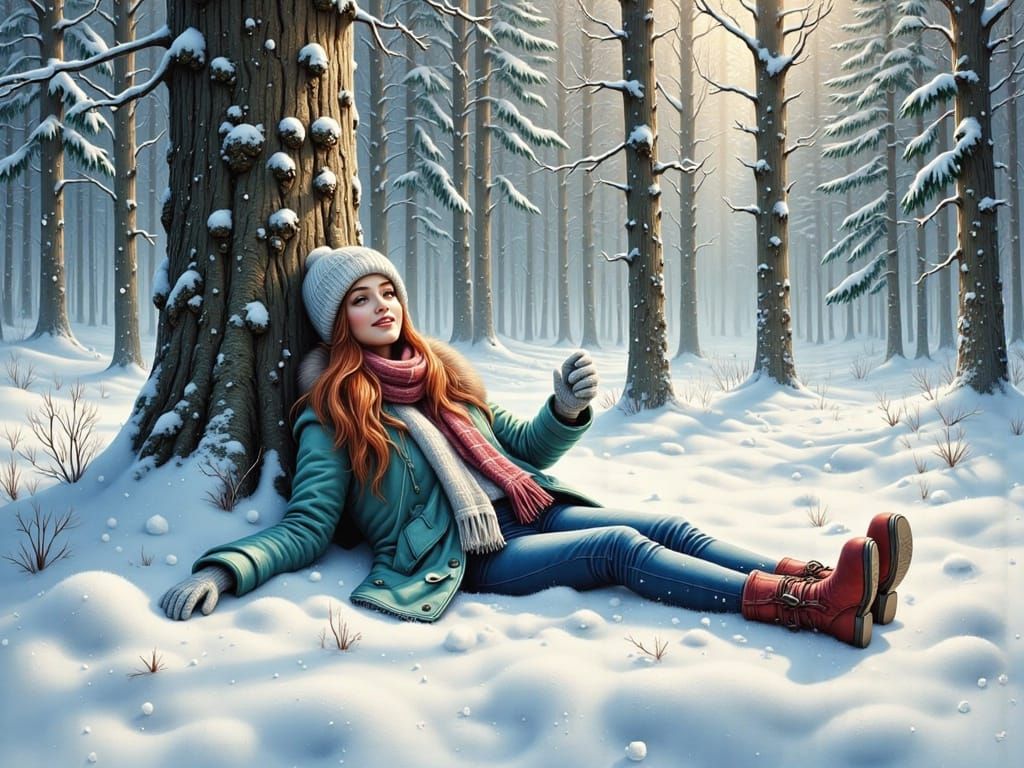 Joyful Women Embrace Winter Forest Scene