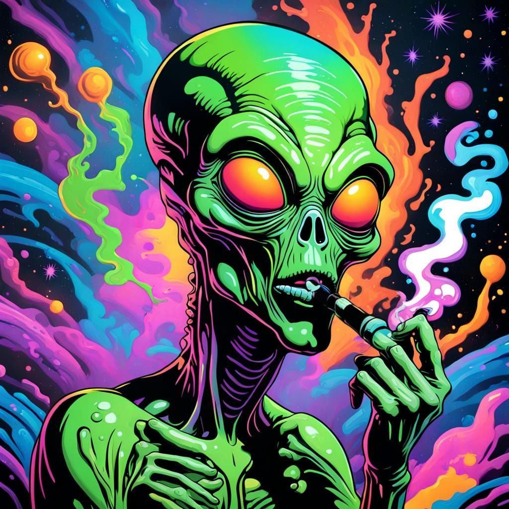 Alien smoking a pipe, blacklight art - AI Generated Artwork - NightCafe ...