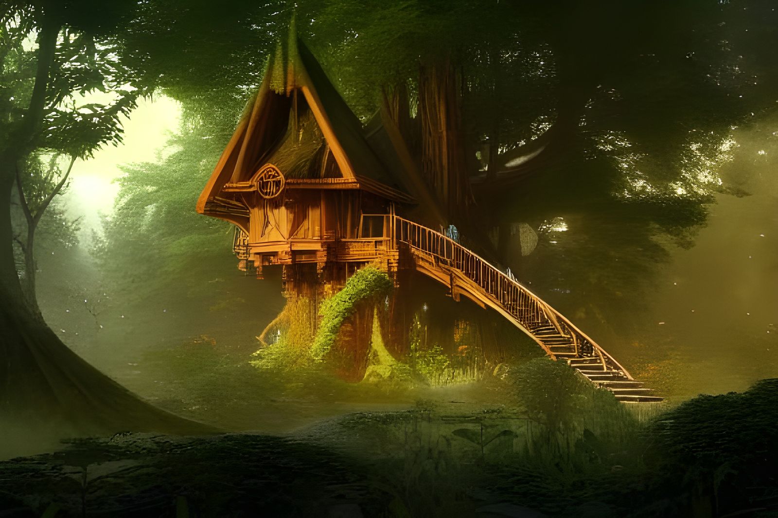 Haldir's Home in Lothlorien, Aetherpunk Style - AI Generated Artwork ...