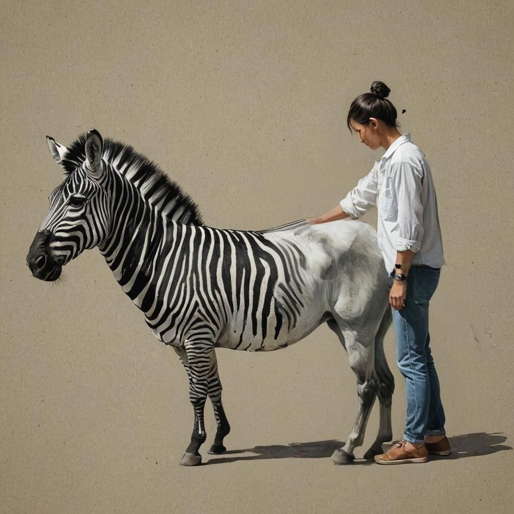 an artist drawing stripes onto a zebra