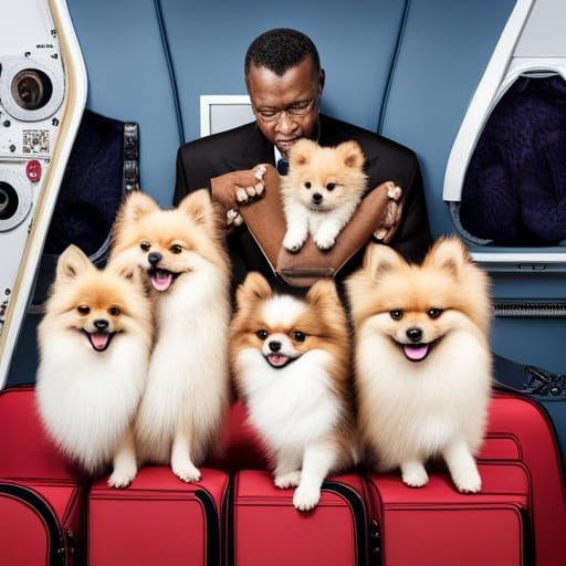 a plane full of pomeranian dogs. AI Generated Artwork NightCafe Creator