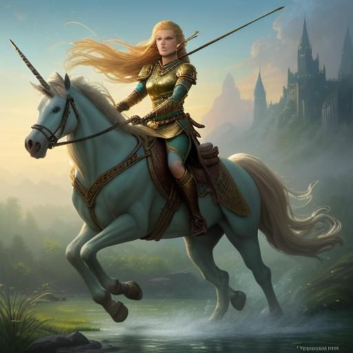 Beautiful warrior maiden riding a unicorn... - AI Generated Artwork ...