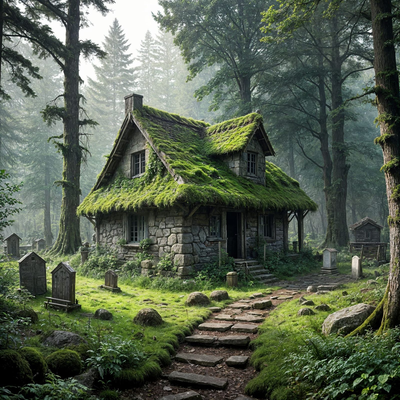 "Gravedigger's Abandon Home"

A weathered, dilapidated stone cottage, nestled within a dense, verdant ...  by @Bill Wallace