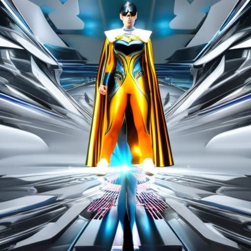 "Beautiful anime woman in highly reflective superhero costum...