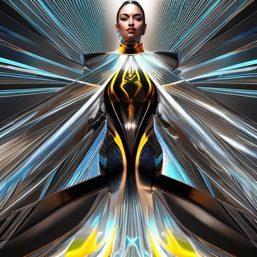 "Beautiful anime woman in highly reflective superhero costum...