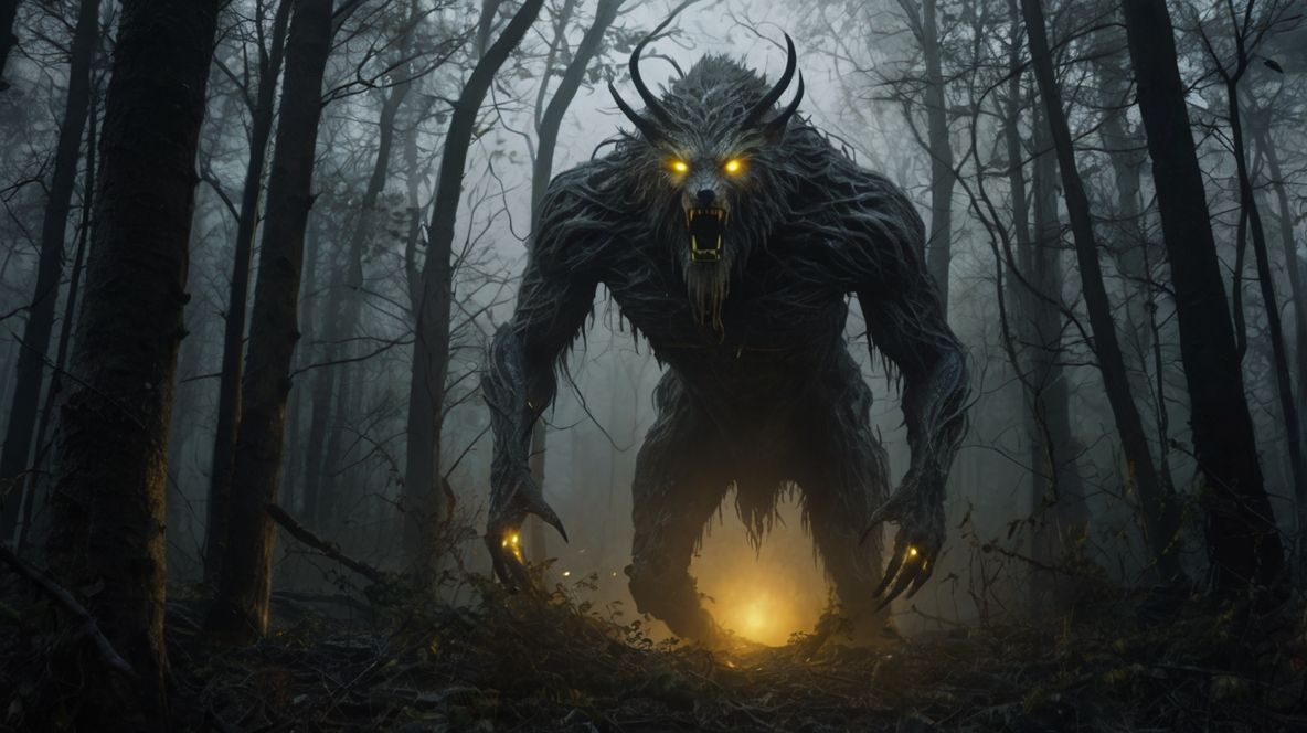 a skinwalker enters a dark forest through a stargate